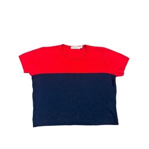 Karen Lessly Red Navy Blue Colorblock Knit Top Short Sleeve Sweater Made in USA